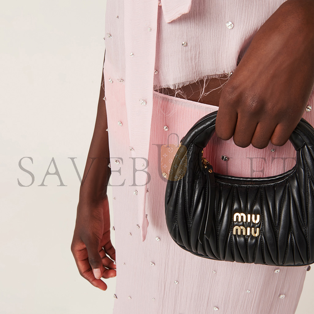 MIU MIU WANDER MATELASSÉ NAPPA LEATHER HOBO MINI-BAG 5BP078 (17.5*14*5.5cm)